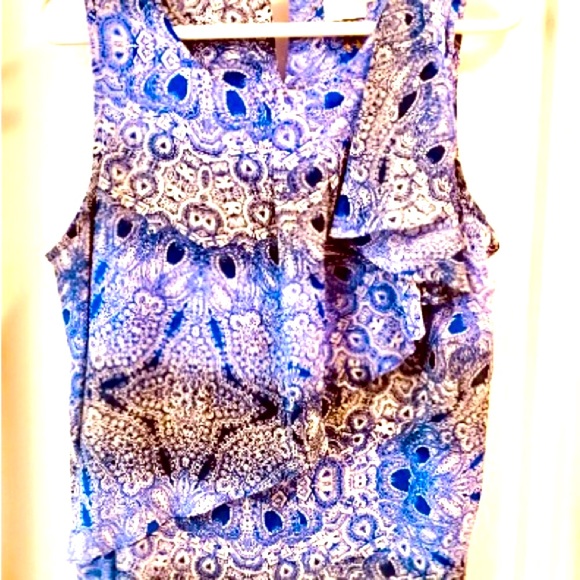 Anthropology Sleeveless top.Beautiful tropical blues, flowing:layered front - Picture 1 of 3